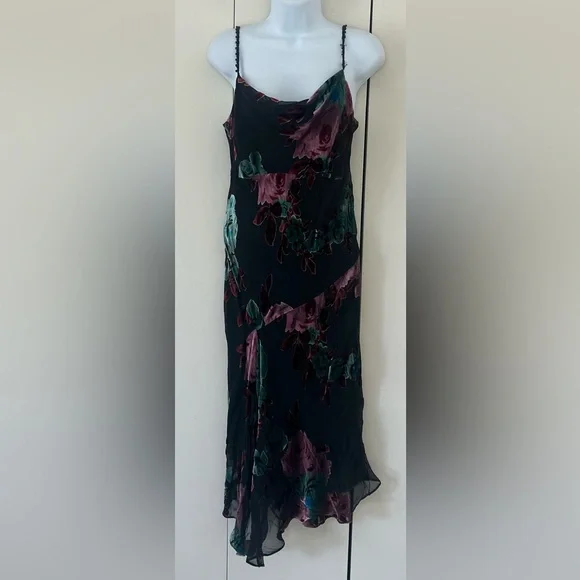 Nine West Silk blend Asymmetrical embellished spaghetti strap Floral Dress 6 - Picture 1 of 9